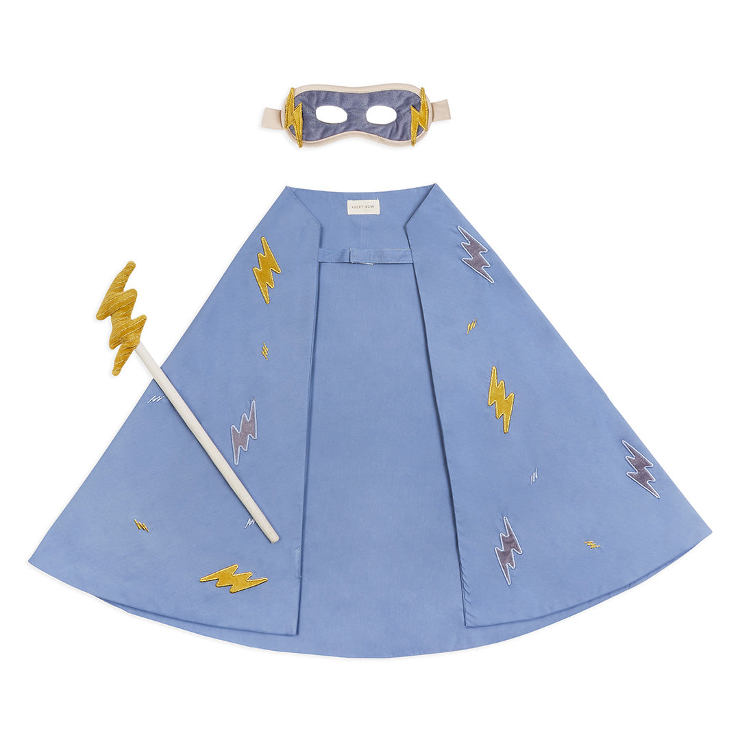 3-piece blue and yellow superhero dress up set front view