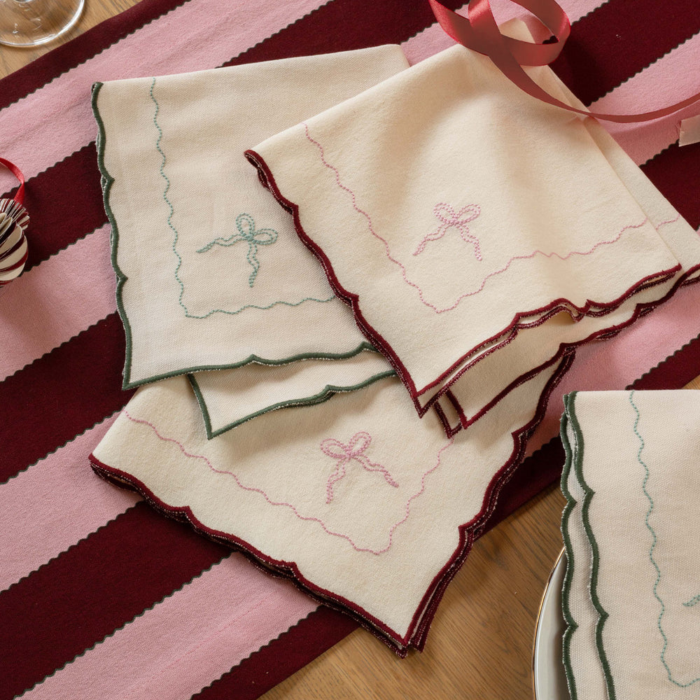 Embroidered Bow Napkins, Set of 2 - Burgundy