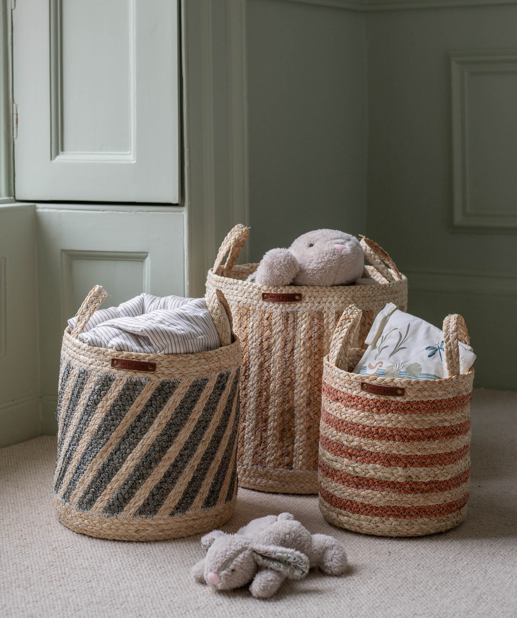 Maize Stripe Storage Basket Set 3