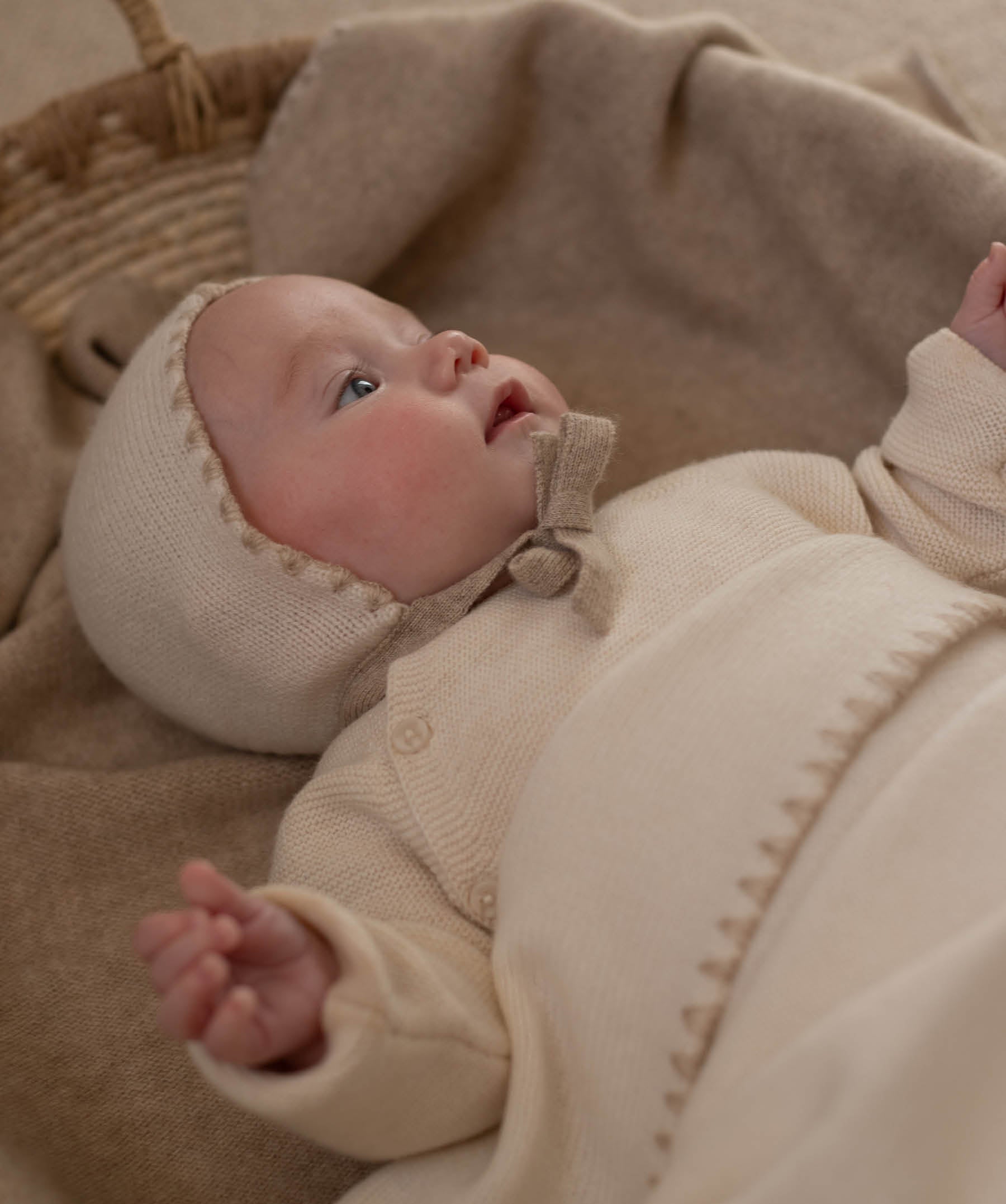 Cashmere Blanket, Bonnet & Booties New Baby Gift Set - Natural