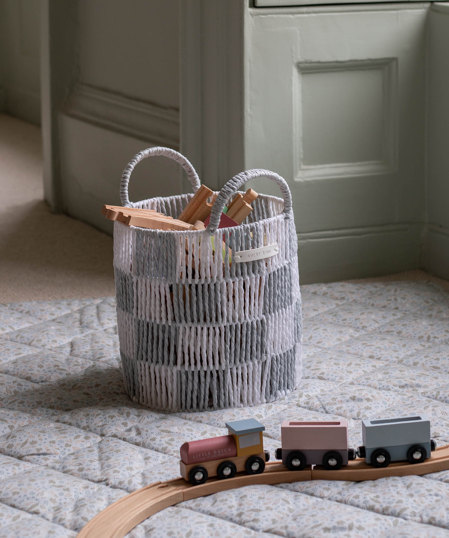 Checkerboard Storage Basket Small - Powder Blue & Avery Row UK