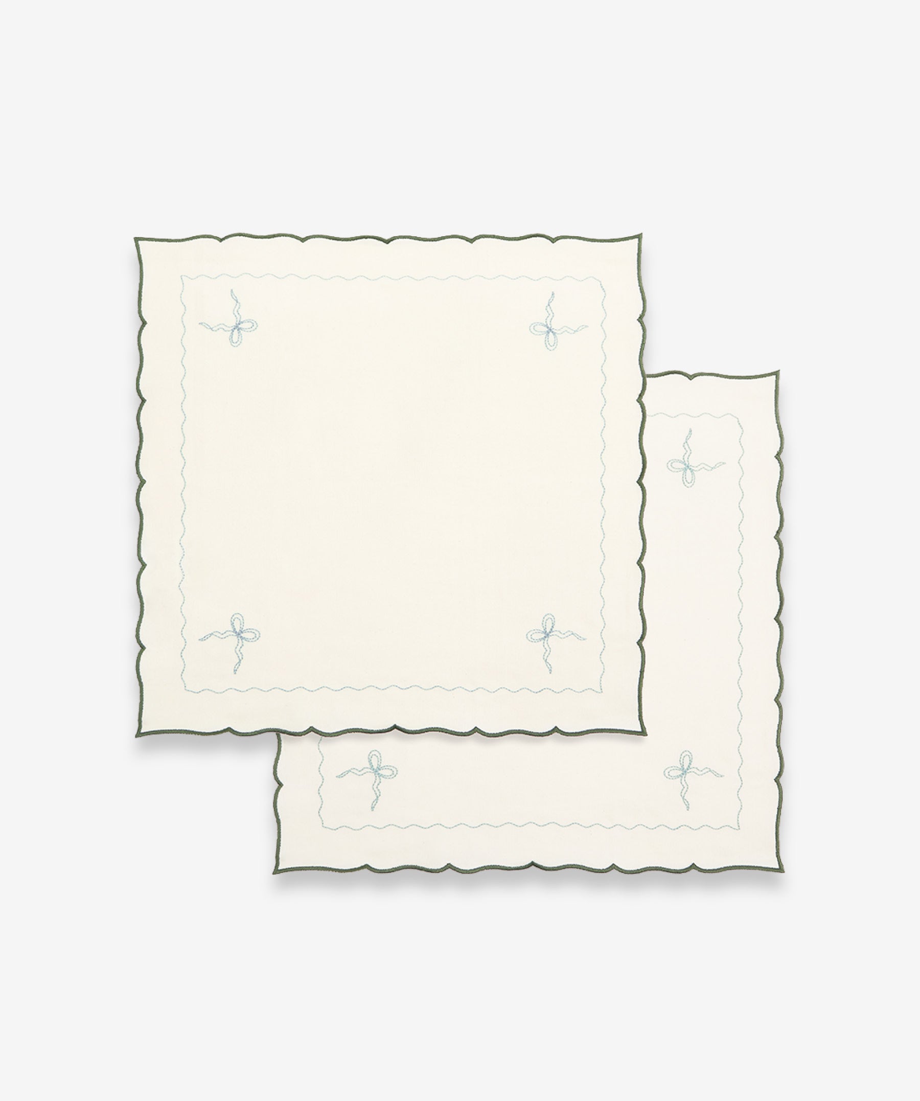 Embroidered Bow Napkins Set 2 Dark Green