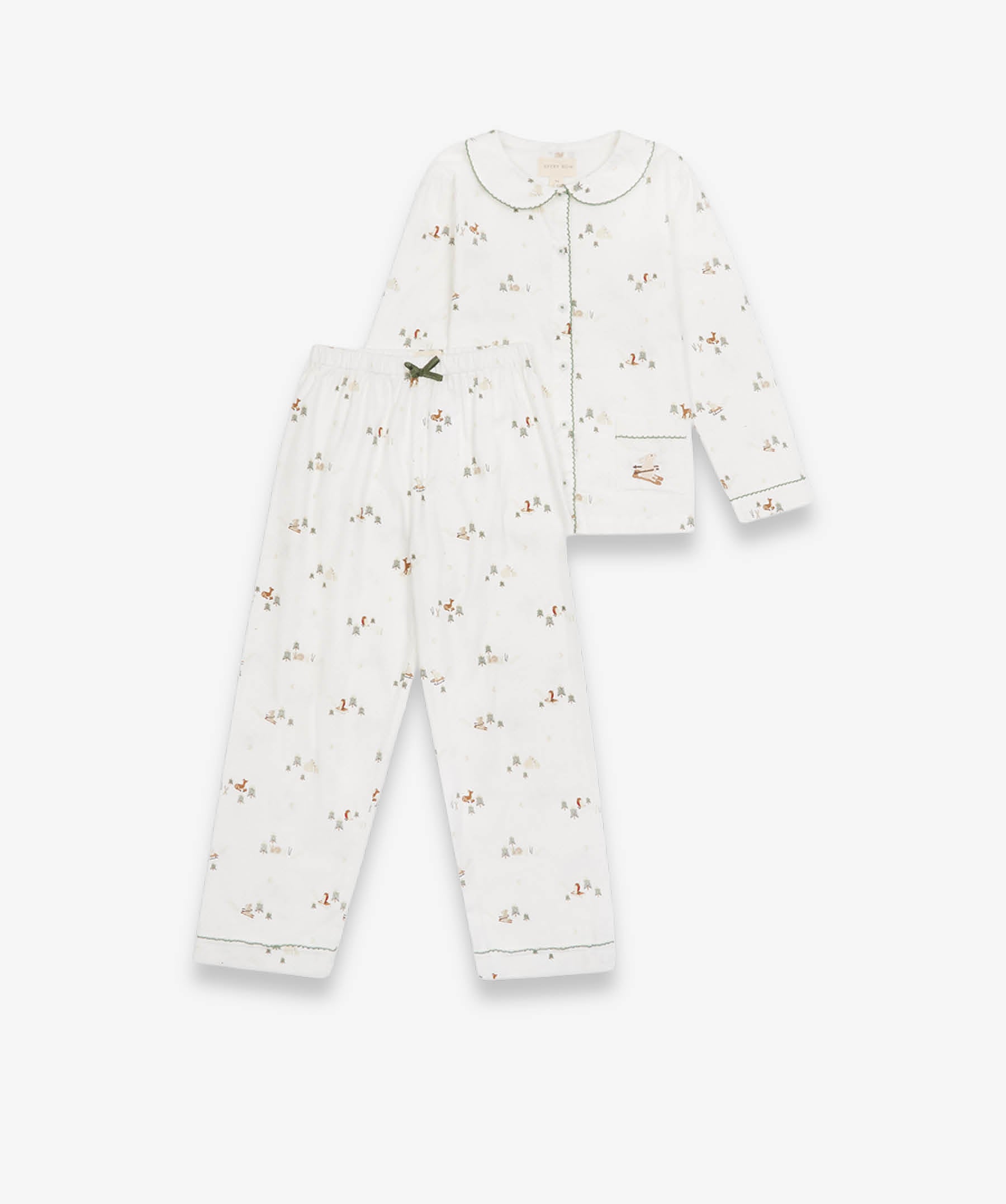 Children's Christmas Flannel Pyjamas - Winter Ski, Green Trim