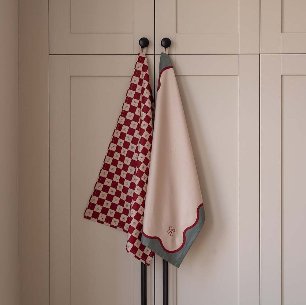 Tea Towels, Set of 2 - Christmas Checkerboard
