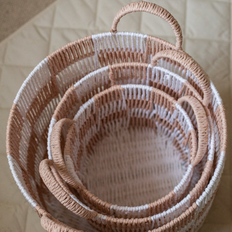 Checkerboard Storage Basket Small - Nude