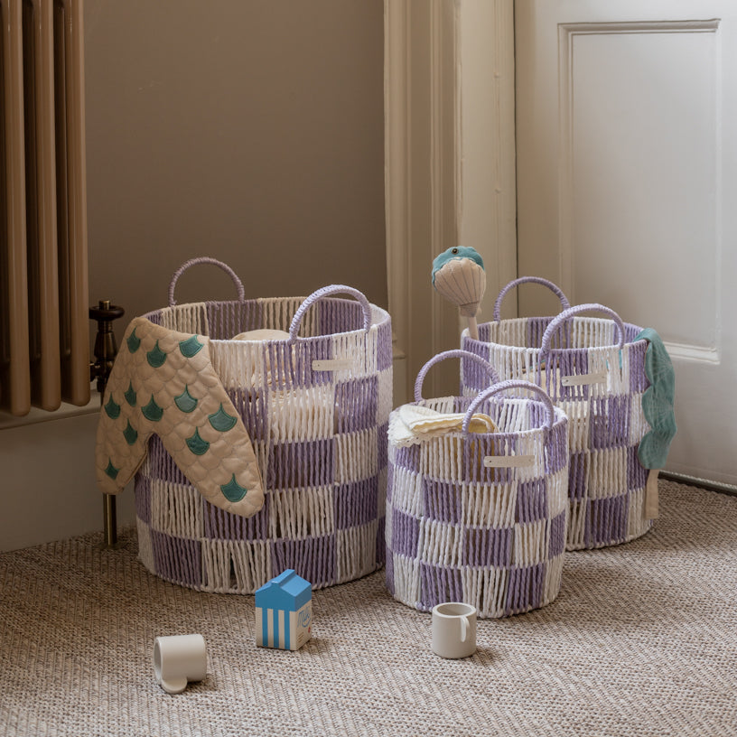 Checkerboard Storage Basket Small - Lilac