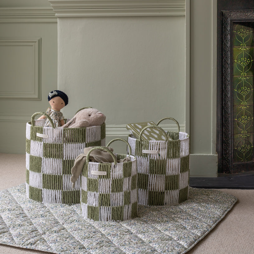 Checkerboard Storage Basket Medium - Sage