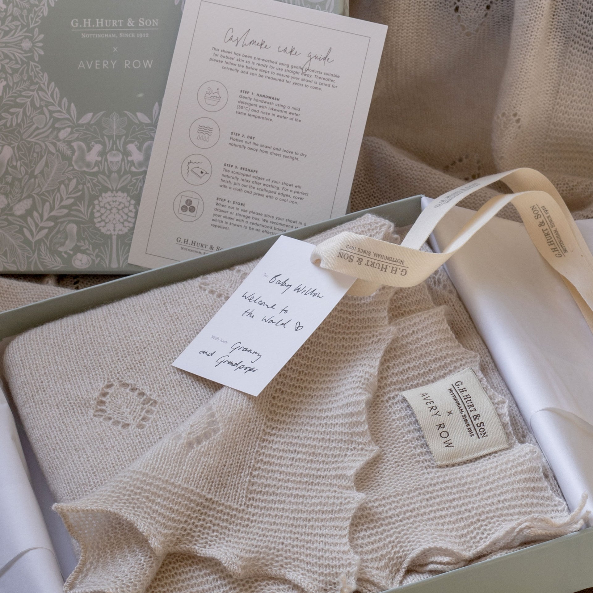 Avery Row Cashmere Shawl in Gift Box, close up