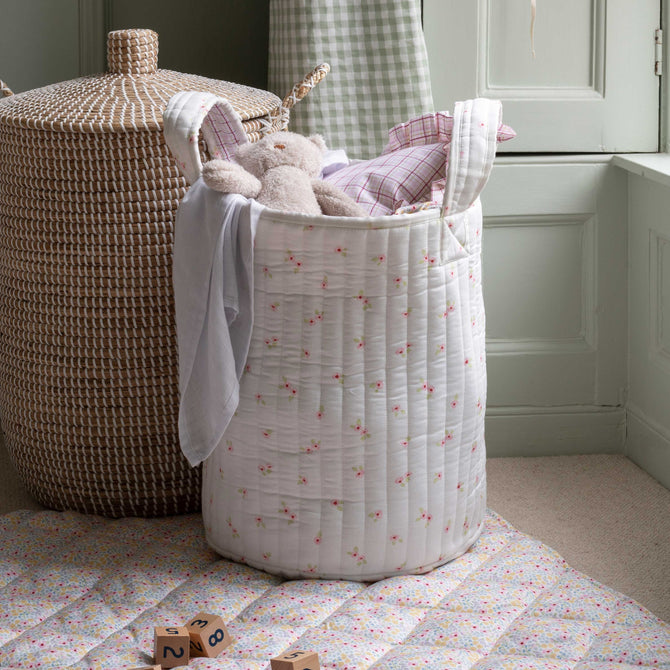 Large Quilted Storage Basket Anemone Pink Check Avery Row UK