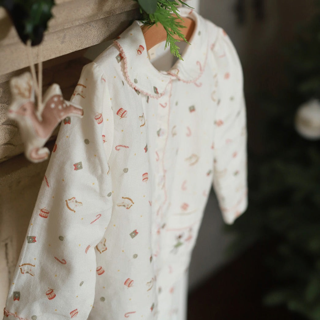 Nutcracker pyjamas for girls hanging on a chimney