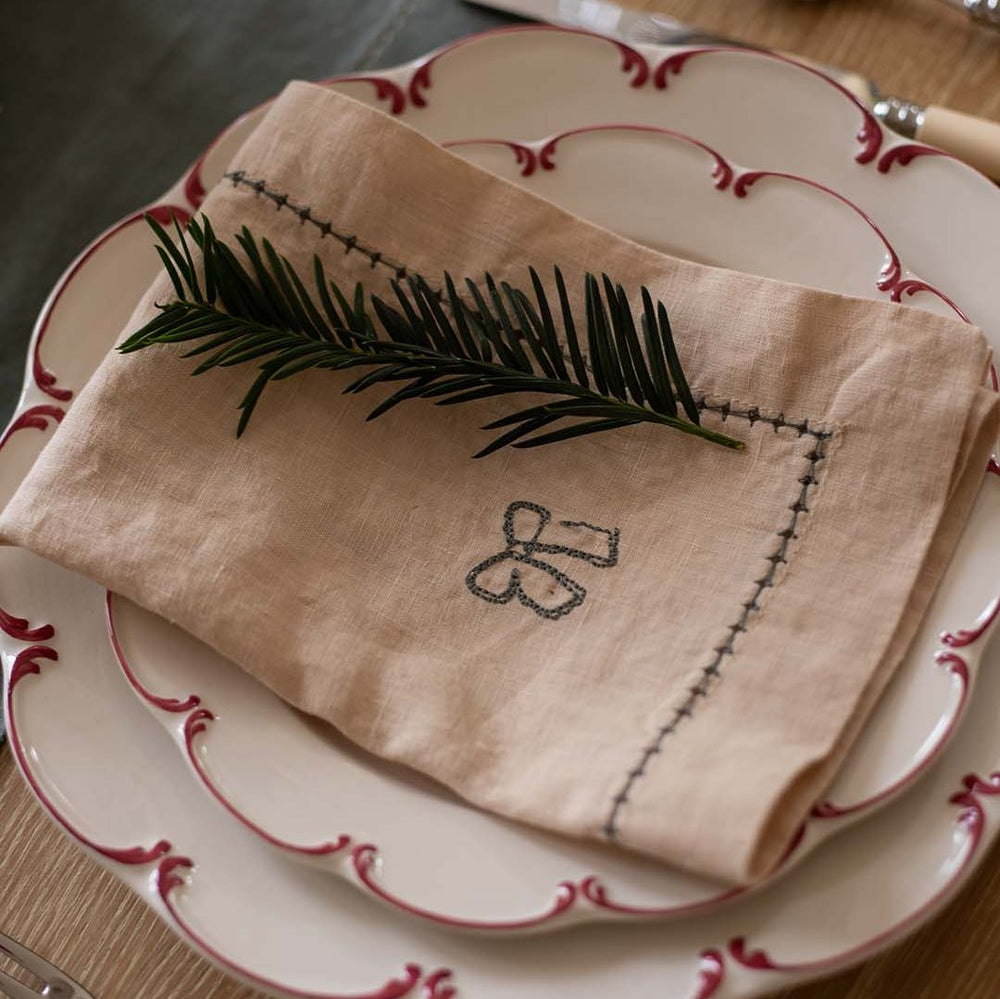 Embroidered Linen Napkins, Set of 2 - Natural