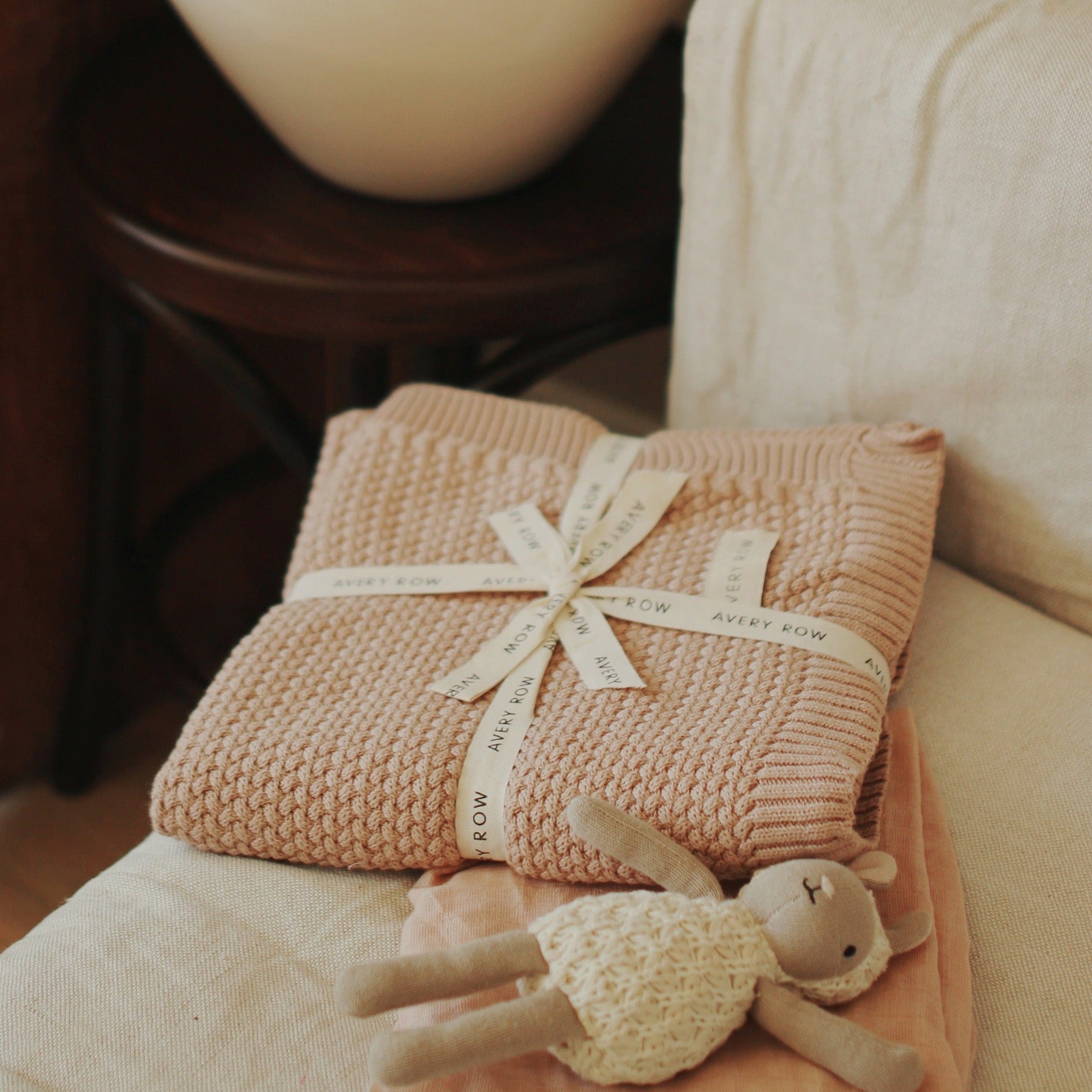 Plait Knit Baby Blanket - Blush Pink - Avery Row