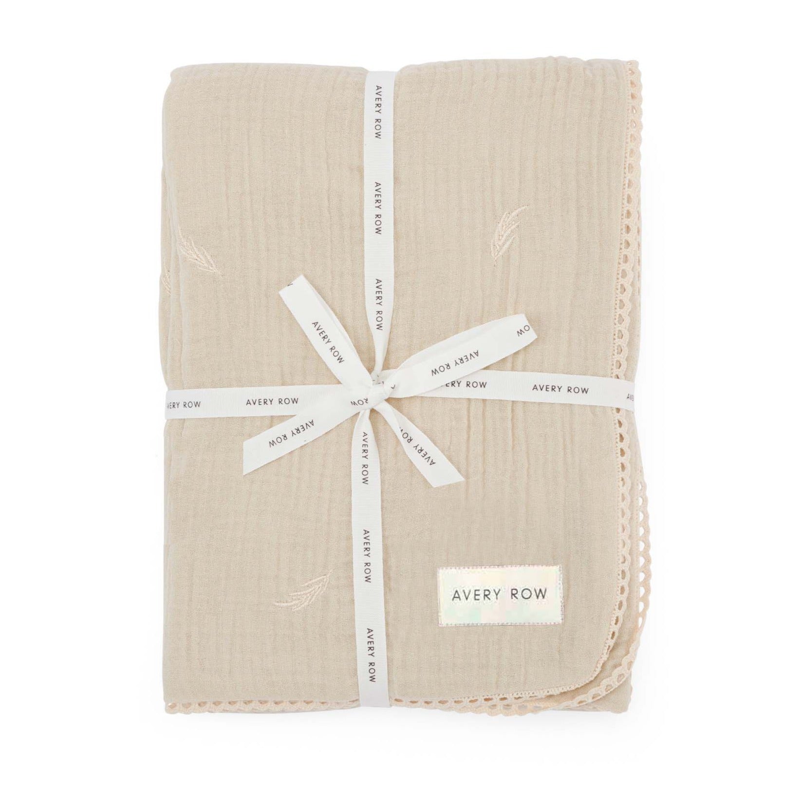 Embroidered Muslin blanket - Grasslands, Milky White - Avery Row