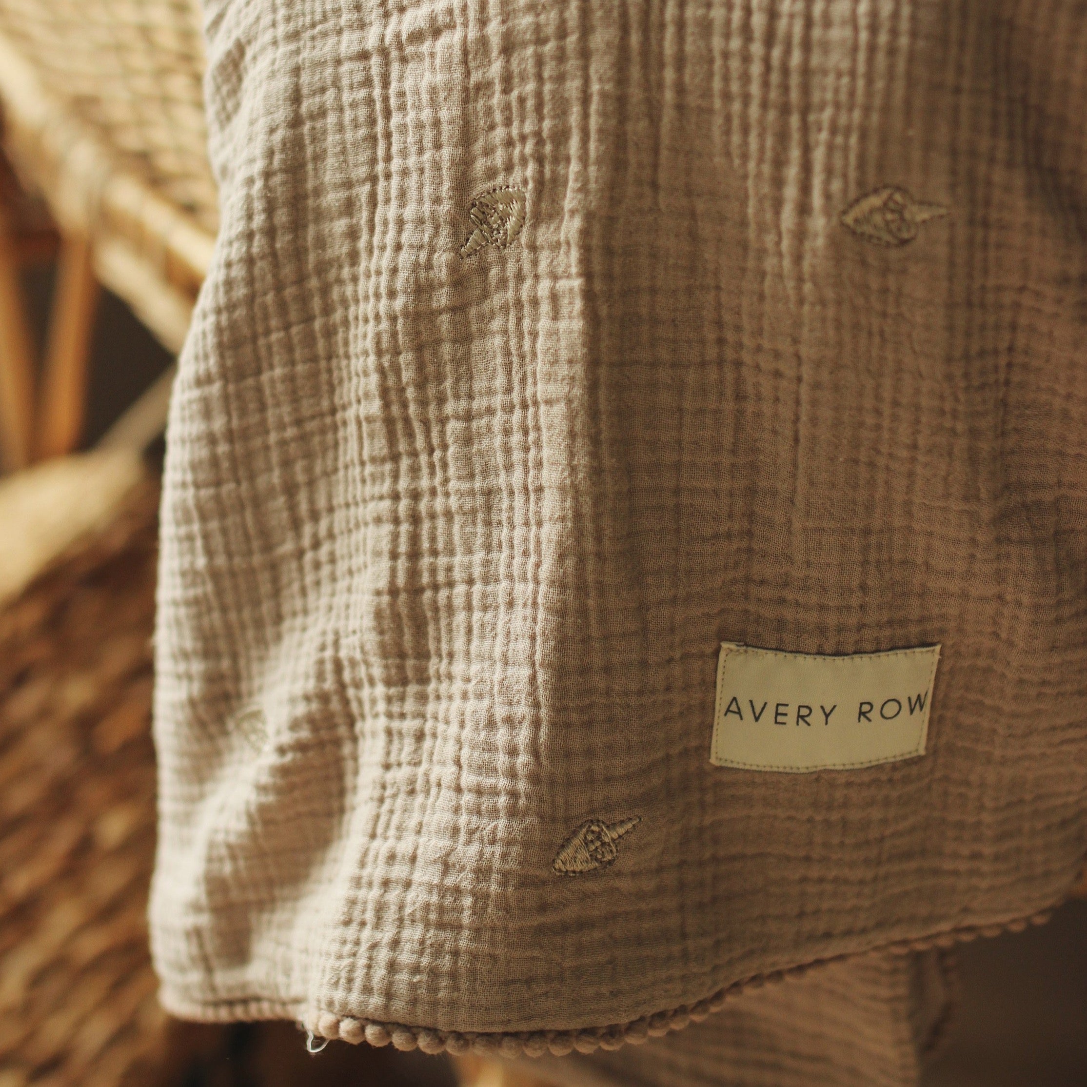 Embroidered Muslin blanket - Mushroom - Avery Row