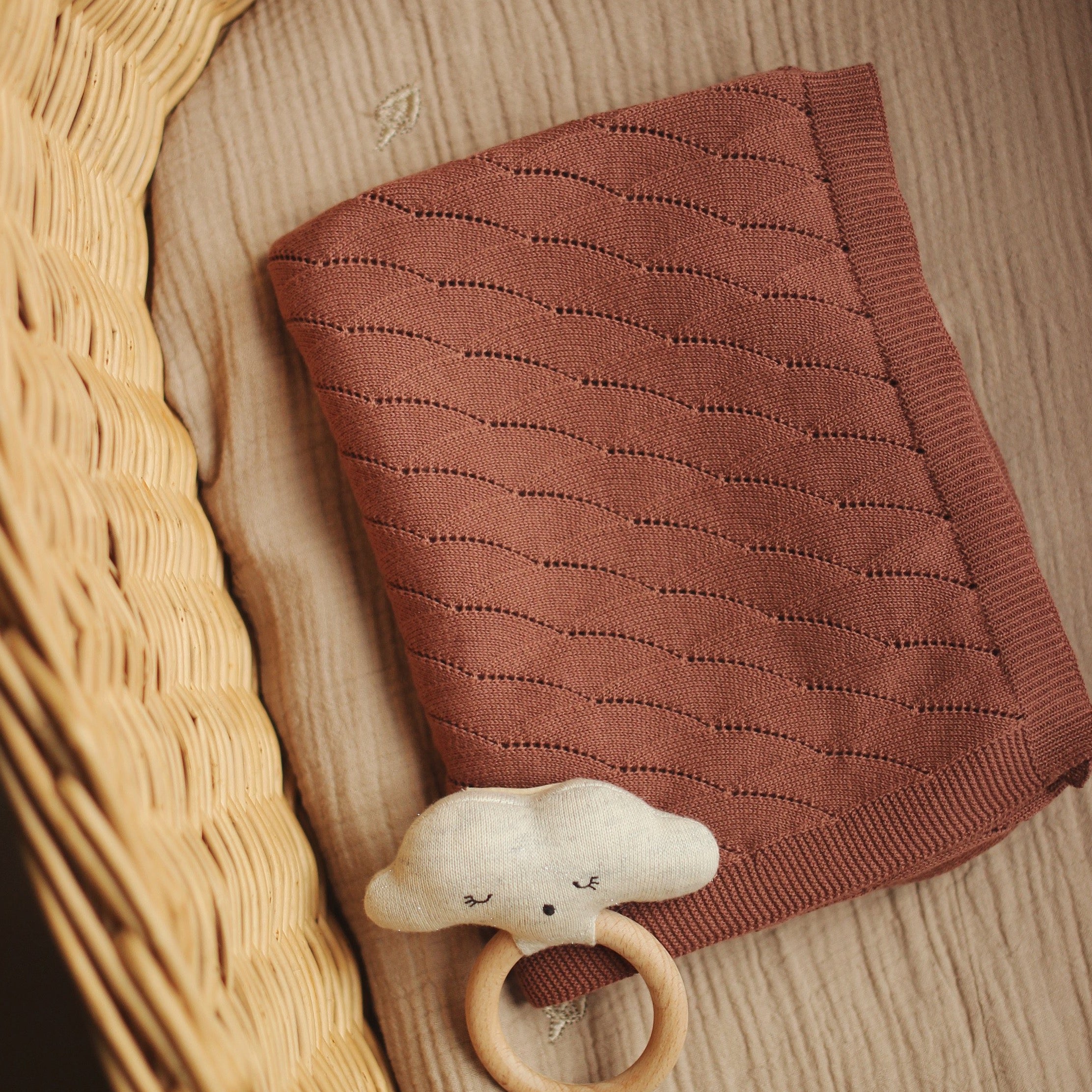 Wave Knit Blanket - Tawny Pink - Avery Row