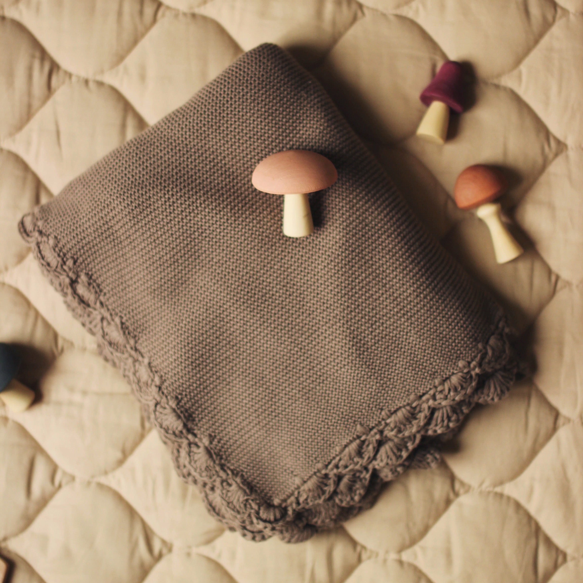 Scallop Knit Blanket - Biscuit - Avery Row